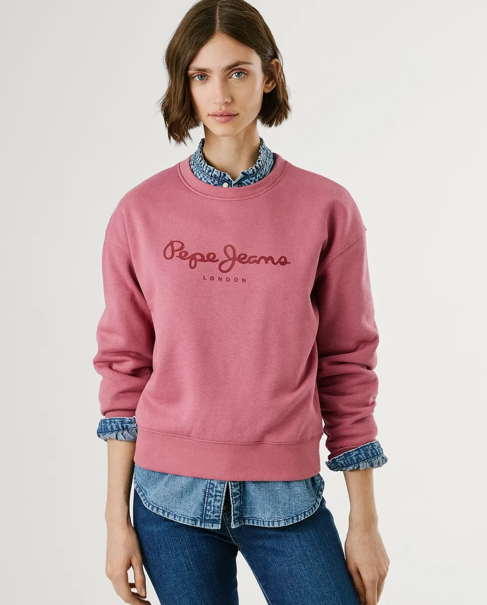 

Женская толстовка с круглым вырезом и принтом с логотипом Pepe Jeans, розовый