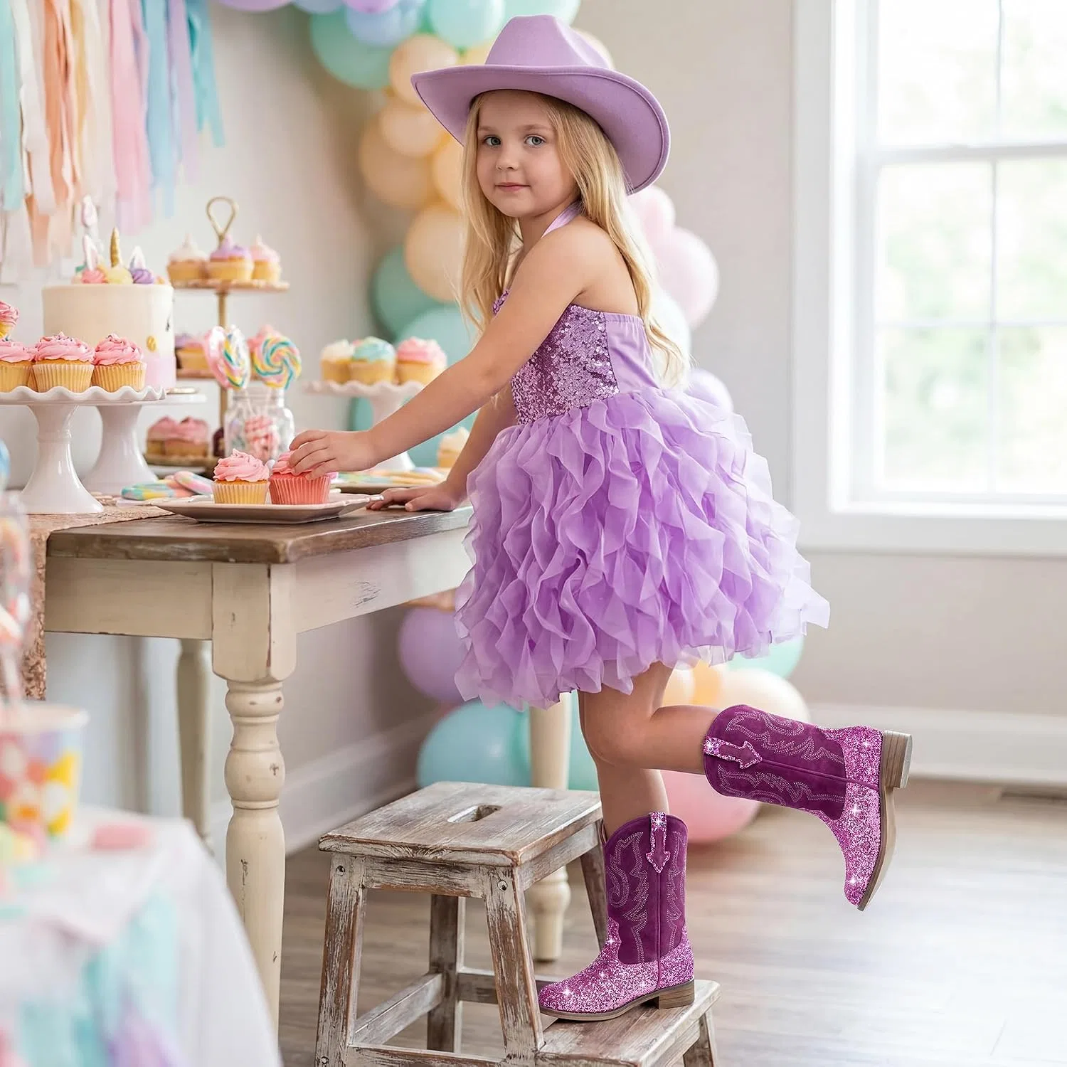 Детские казаки для девочек и мальчиков Motasha, Sequins Purple — фото 2