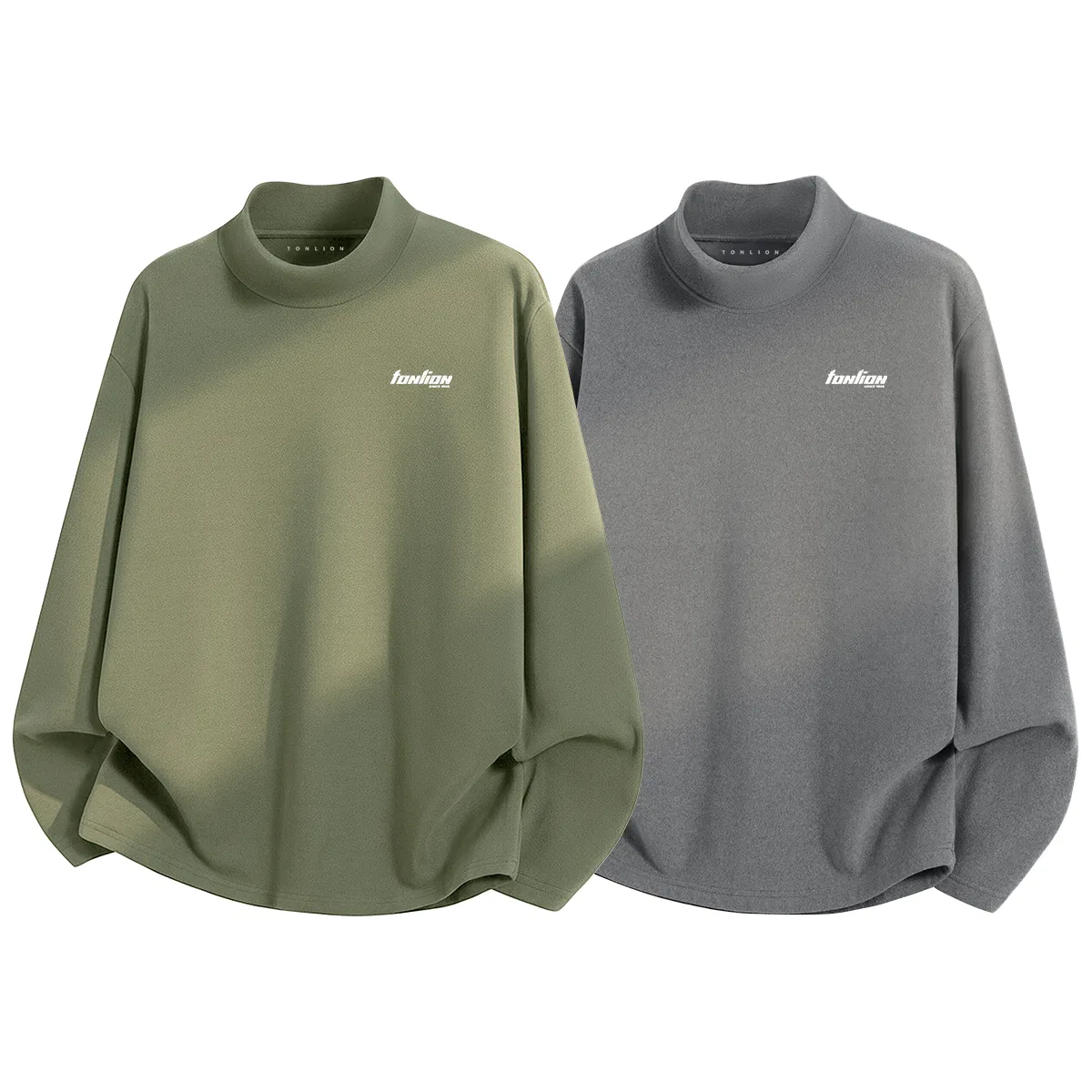 Детский комплект футболок с флисовой подкладкой Tonlion, Цвет: Military Green+Night Gray