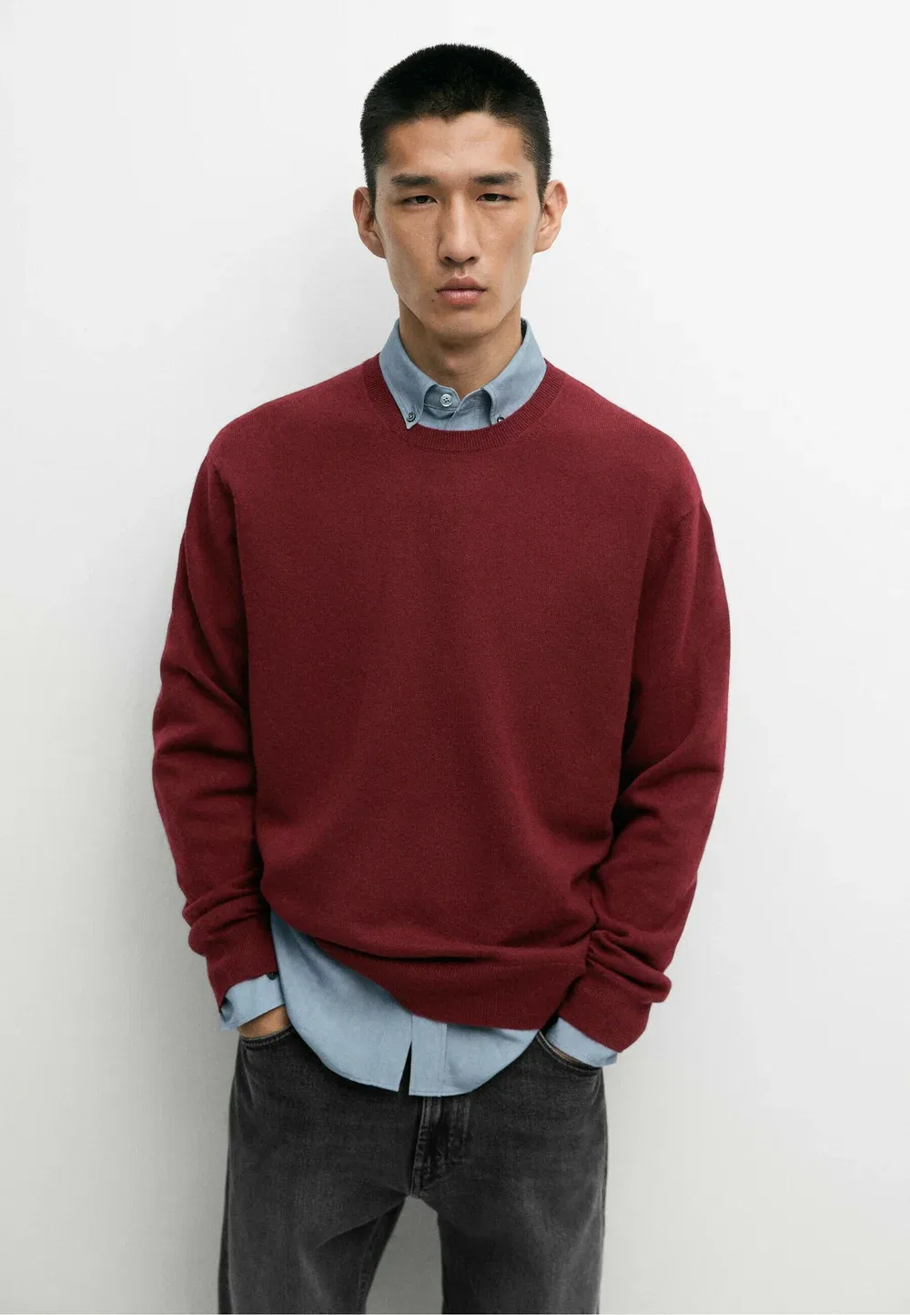Свитер-Джемпер из 100% кашемира в рубчик Massimo Dutti, Dark Red