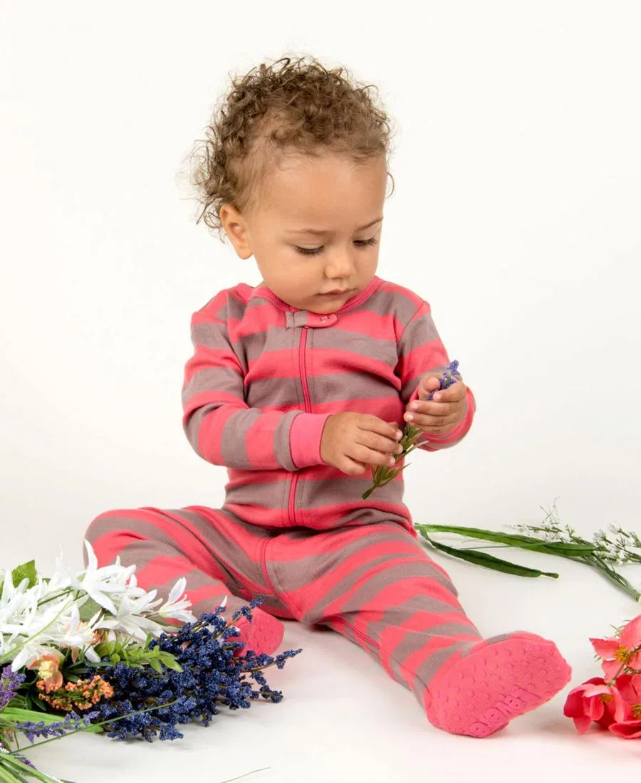 Пижама-слип с принтом в полоску, модель Baby Matching Family Footed Cotton Striped Pajamas Leveret, Rose & Antler Stripes — фото 2