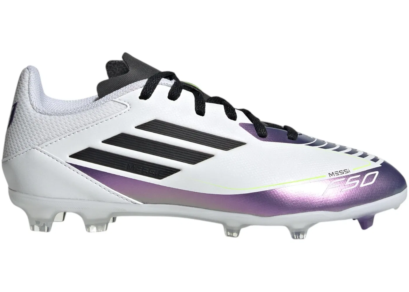 Детские бутсы для игры на твердом и смешанном покрытии F50 League Messi Adidas, Cloud White Core Black Purple