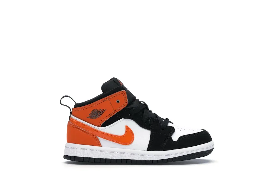 Детские кроссовки с принтом Jordan 1 Mid Shattered Backboard Jordan, Black/Starfish-Starfish-White
