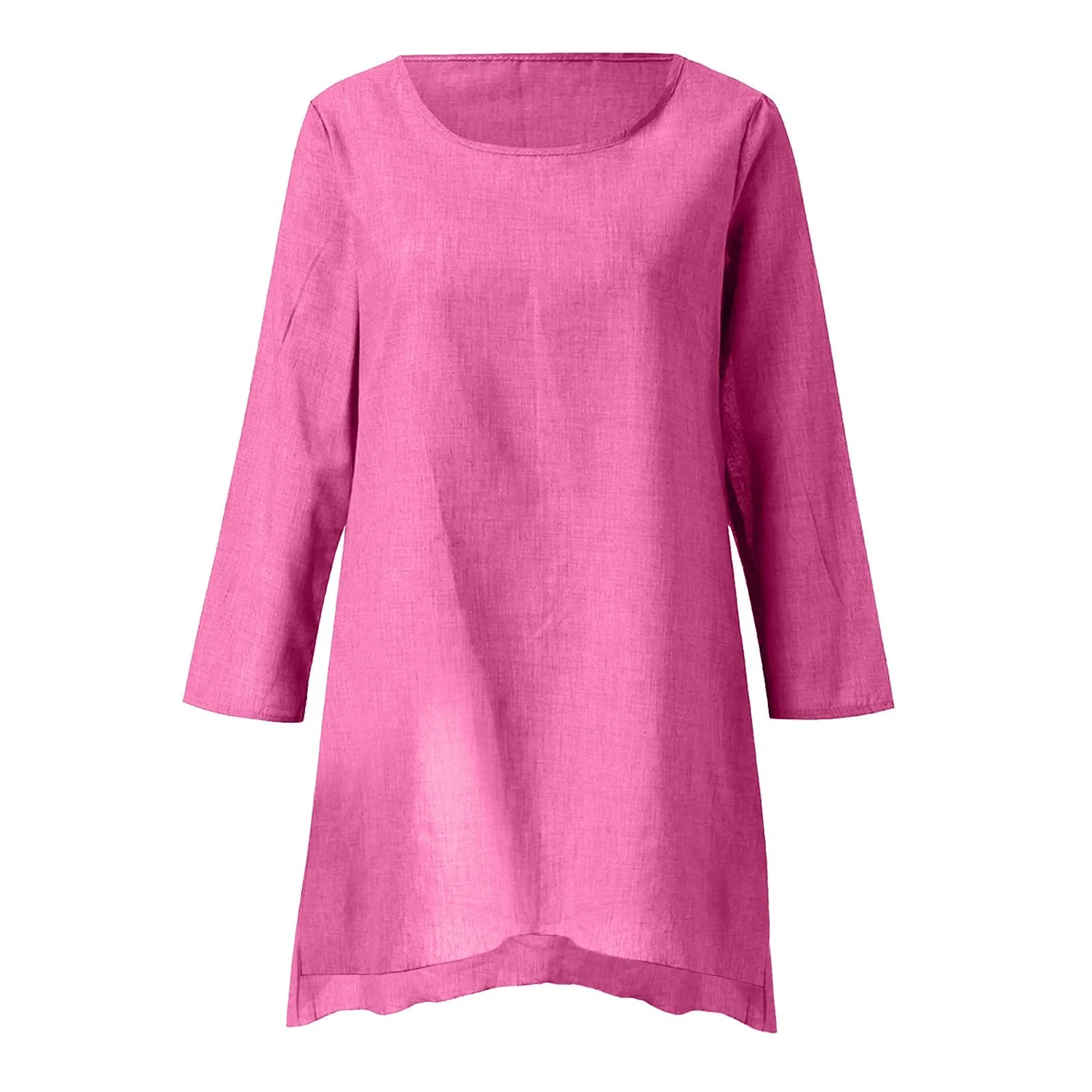 Женская блуза с длинным рукавом свободного кроя из льна, Pink — фото 4