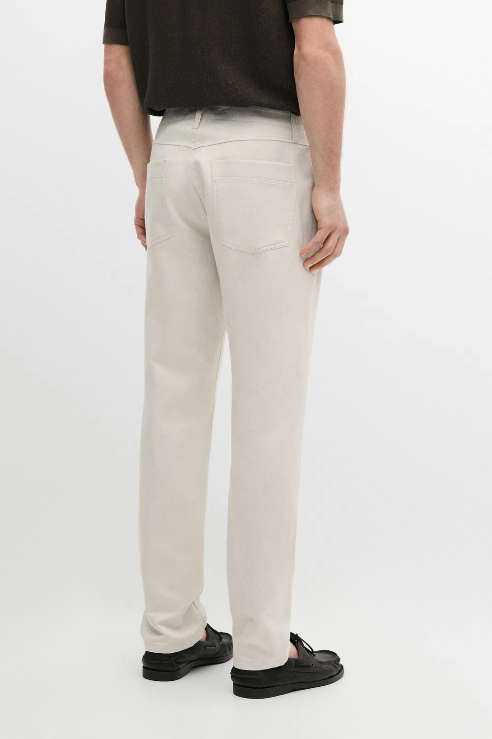 Джинсы зауженного кроя из хлопка и льна Massimo Dutti, кремовый — фото 3