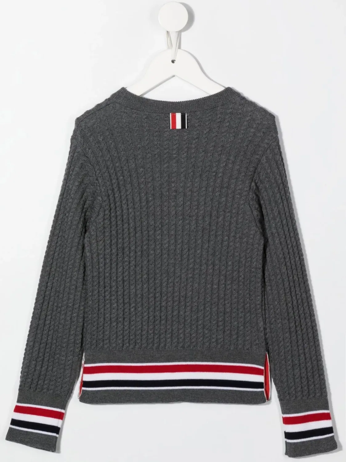 Пуловер с круглым вырезом и плетением Thom Browne, серый — фото 2