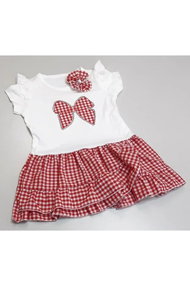 Детское платье для девочек с коротким рукавом Lambada skirt with bow plaid summer Sönmez Baby, Red