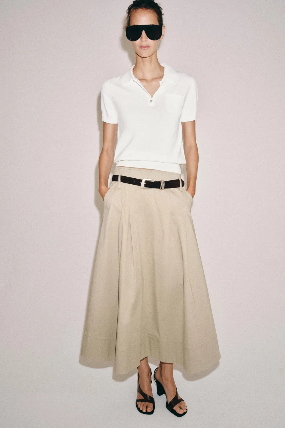 Вязаная рубашка-поло с коротким рукавом ZARA, White