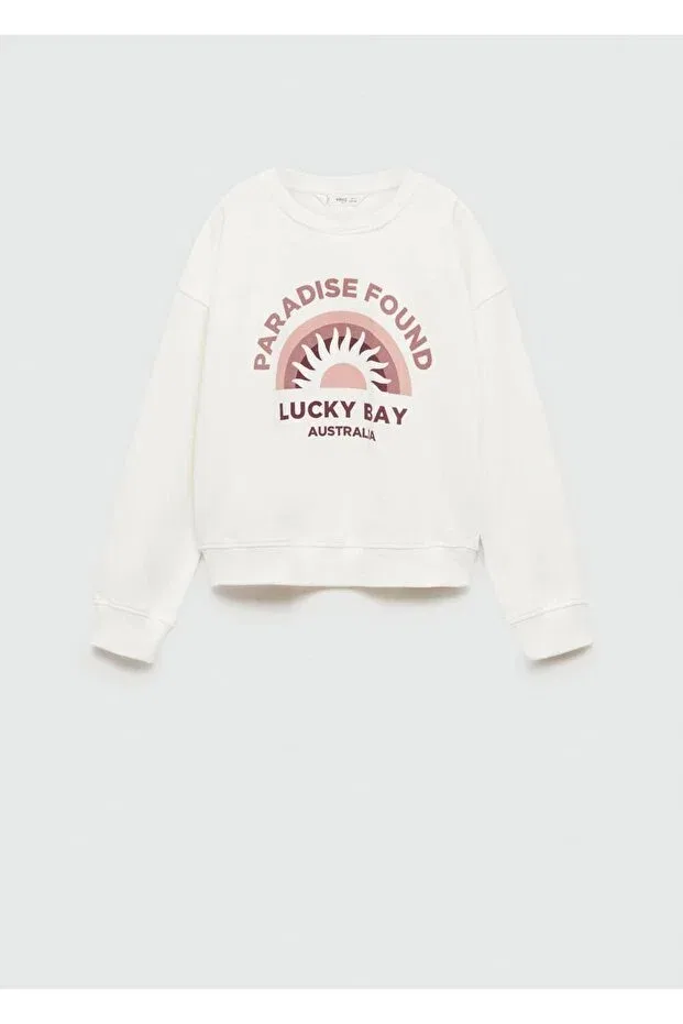 Детские свитшот для девочек с принтом Surf Printed Mango Kids, Off White — фото 2