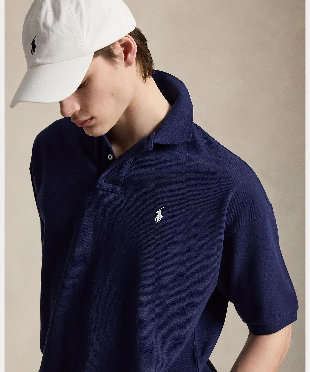 Мужская хлопковая футболка-поло с коротким рукавом, Relaxed Fit Mesh Polo POLO RALPH LAUREN, Navy — фото 4