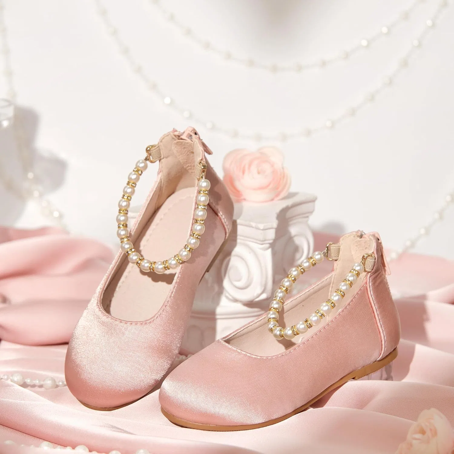 Детские балетки для девочек с цветочным принтом Kiderence, Rose Gold — фото 3