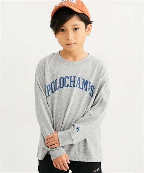 Детская футболка с длинным рукавомс принтом POLOCHAMPS, Heather Grey