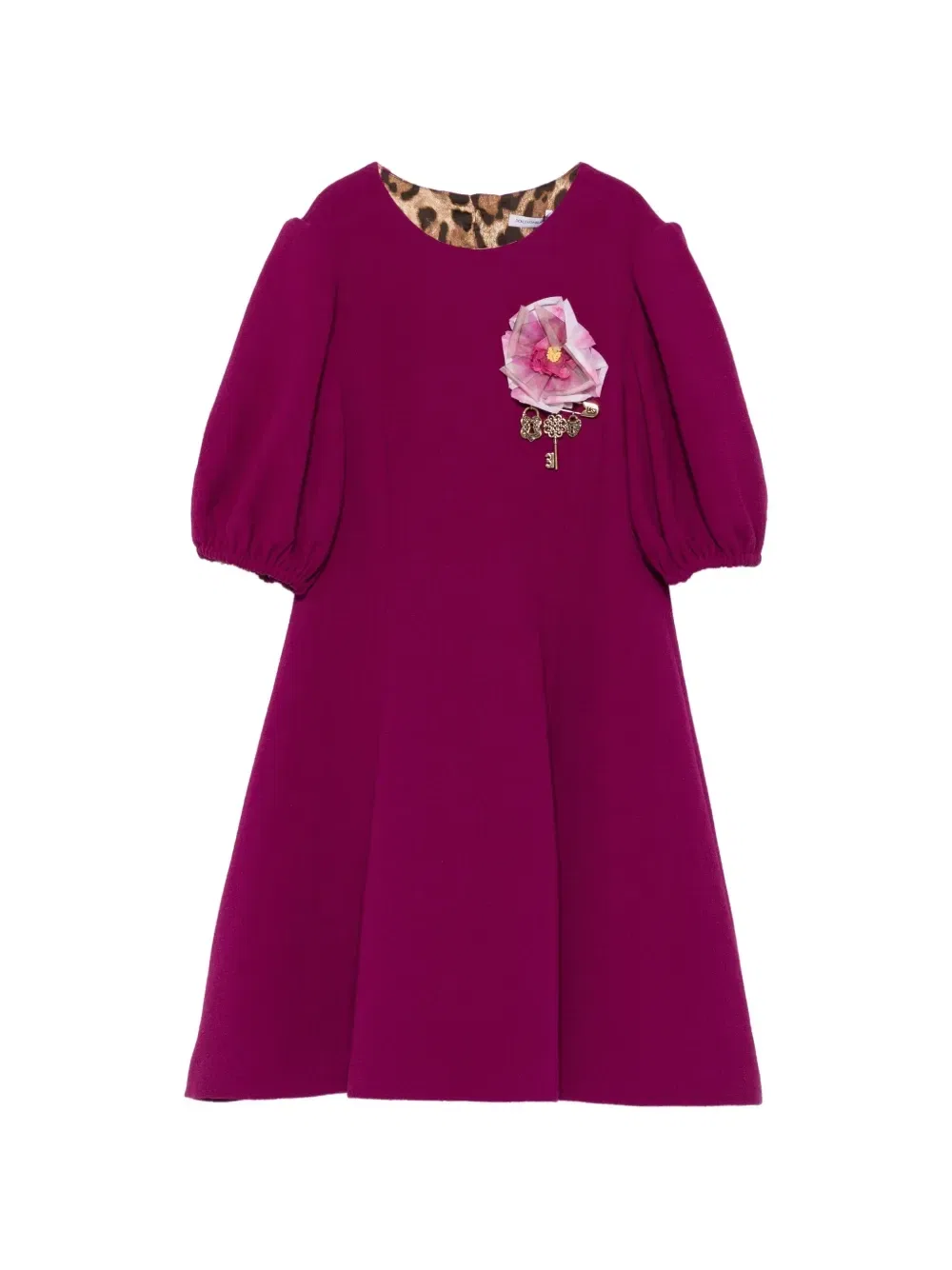 Платье с цветочной аппликацией и пышными рукавами Dolce & Gabbana Kids, фиолетовый