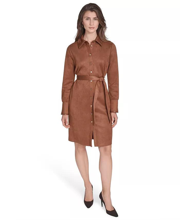 

Женское платье из замши с длинными рукавами Halston