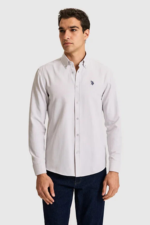 Мужская рубашка с длинным рукавом Basics U.S. Polo Assn., Light Gray — фото 3