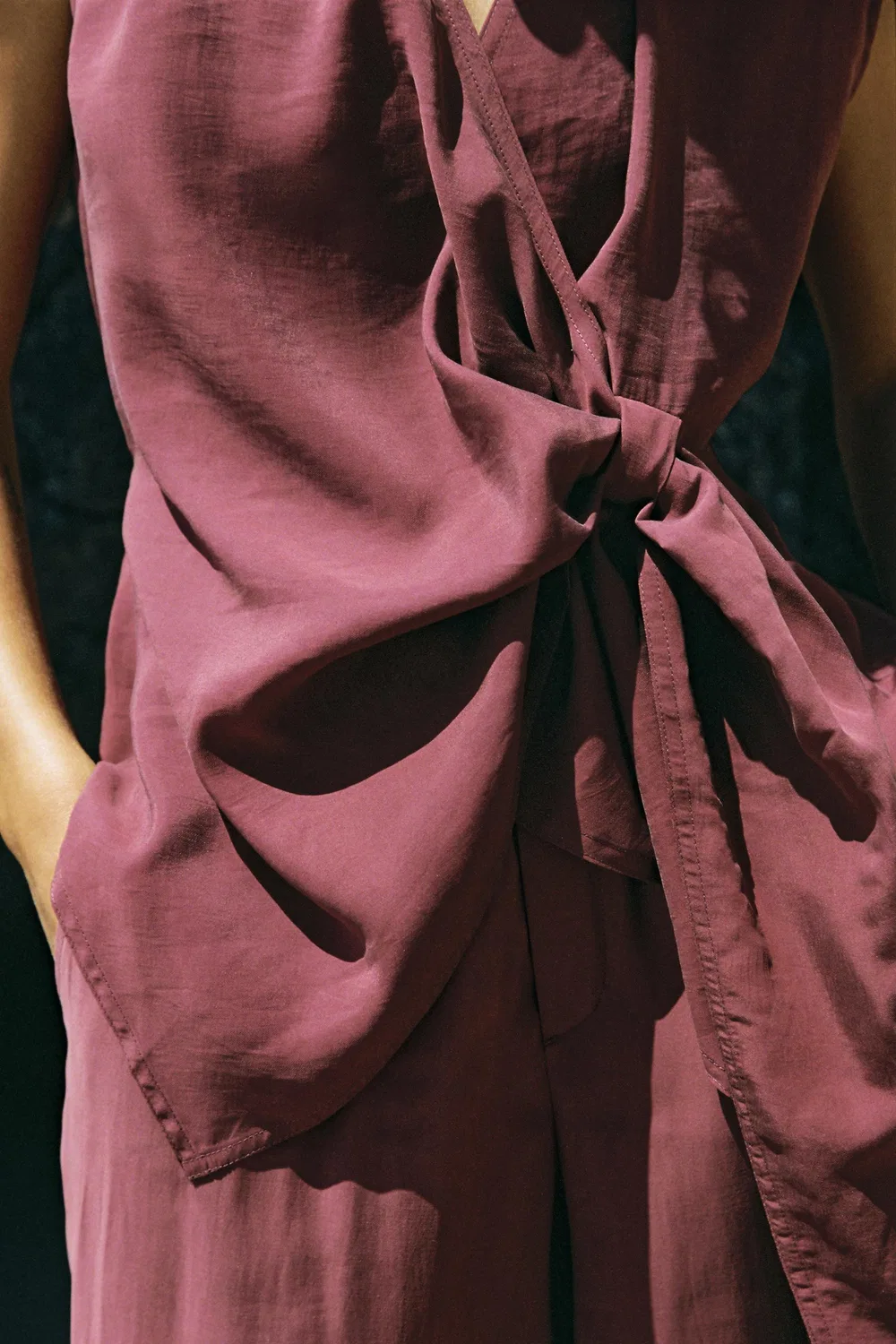 Струящийся топ с узлом ZARA, dark russet — фото 3