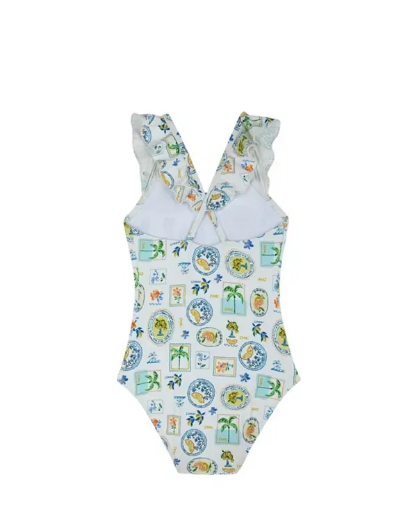 Детский купальник для девочек с рюшами Capri Vibes Square Neck Ruffle One Piece Gottex Kids, белый — фото 3