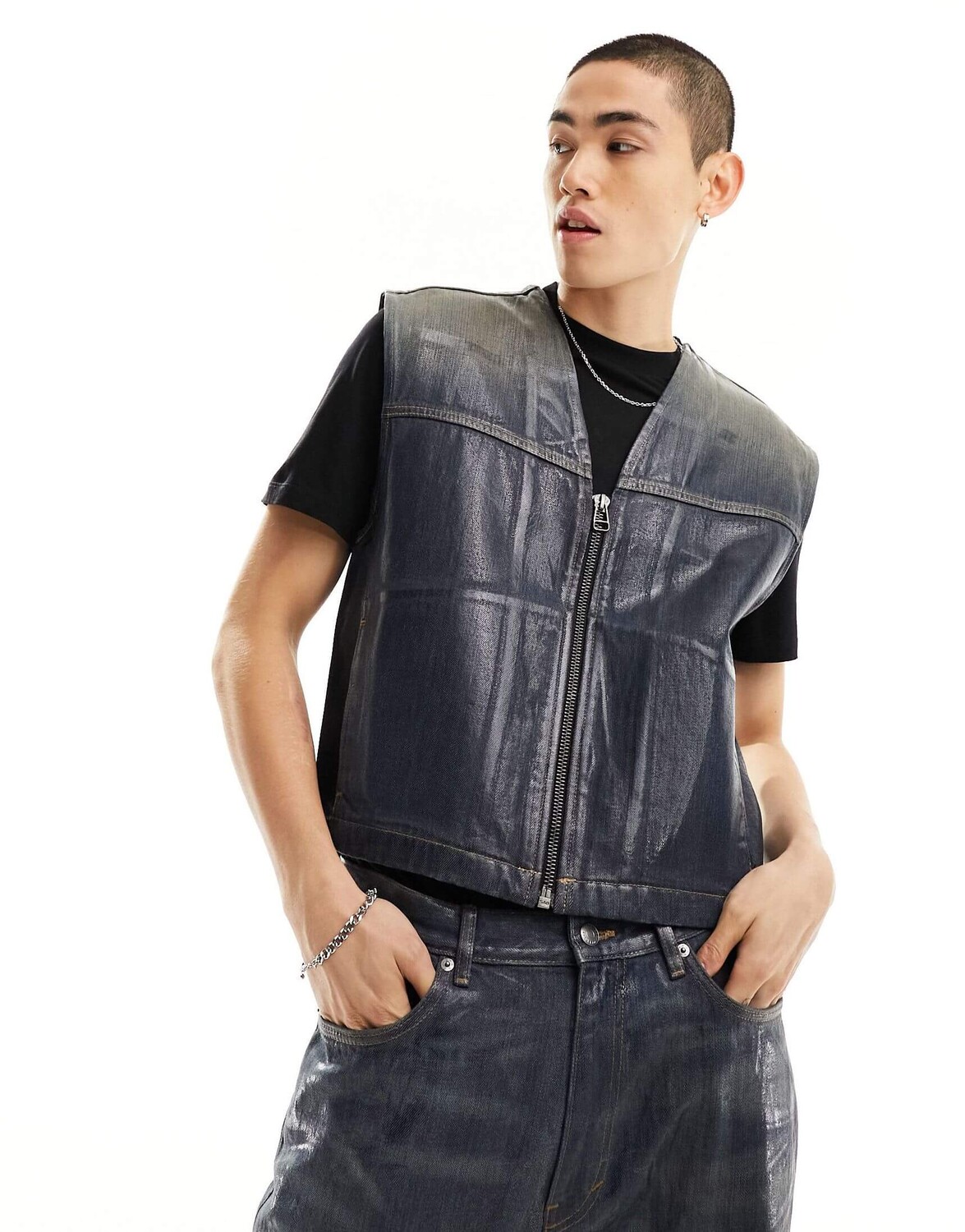 

Джинсовый жилет Weekday Aitos Co-ord Wax Coated Zip Up, серо-синий