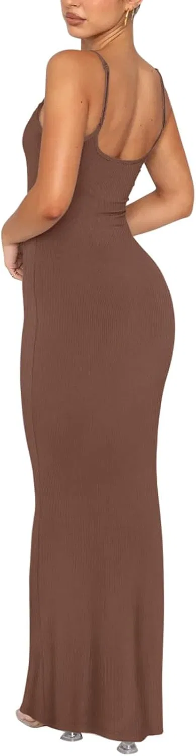 Женское длинное платье-комбинация без бретелек Maxi Dress, Brown — фото 3