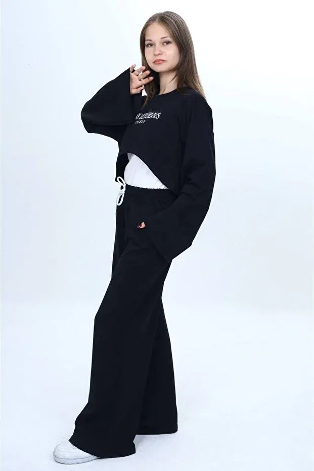 Детский спортивный костюм для девочек хлопковый 3 предмета Joui Co, Black — фото 4