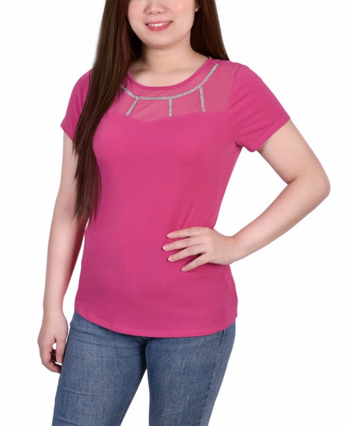 

Топ petite из крепового трикотажа с короткими рукавами NY Collection