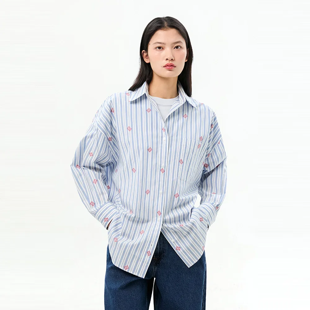 Женская голубая рубашка в полоску свободного кроя от Tommy Hilfiger Women