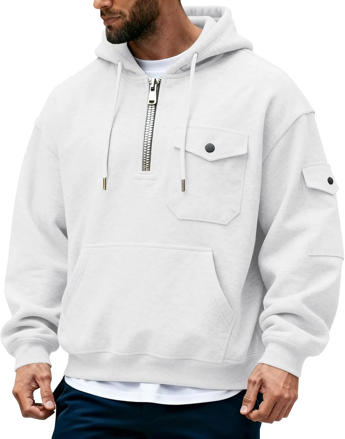 

Тактический худи для мужчин, quarter zip, флис, свободный, с карманами hayudier