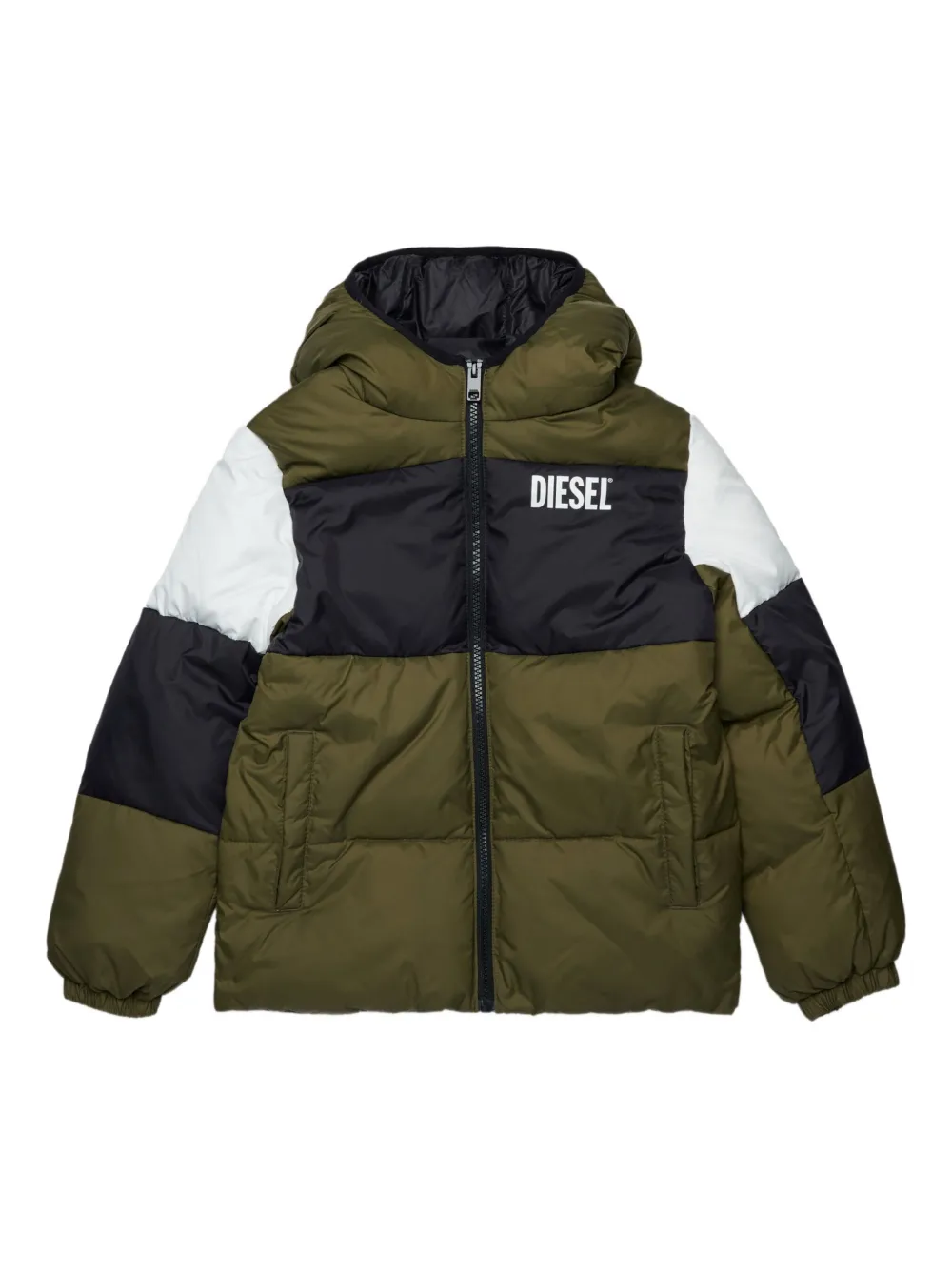 

Пуховик в стиле колор-блок Diesel Kids, зеленый
