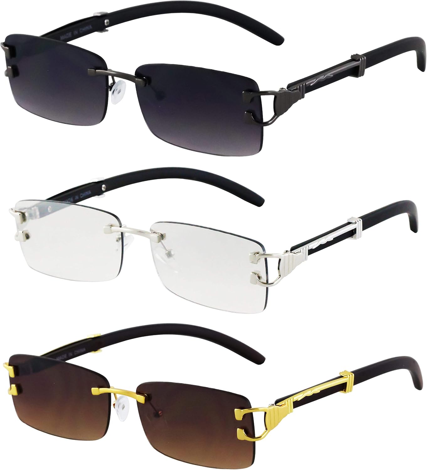 

Безупречные - Мужские модные золотистые стильные очки с прозрачными линзами, прямоугольные, в стиле ретро, ​​без оправы, солнцезащитные очки для женщин FLAWLESS EYEWEAR, Black - Silver/Clear - Brown