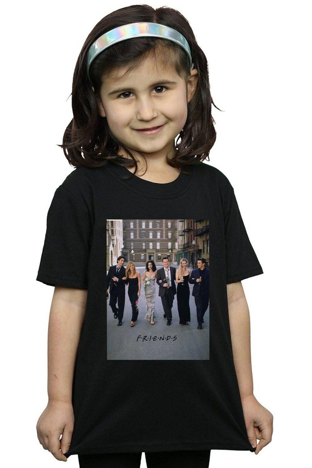 

Хлопковая футболка с изображением шампанского и цветов Friends, черный