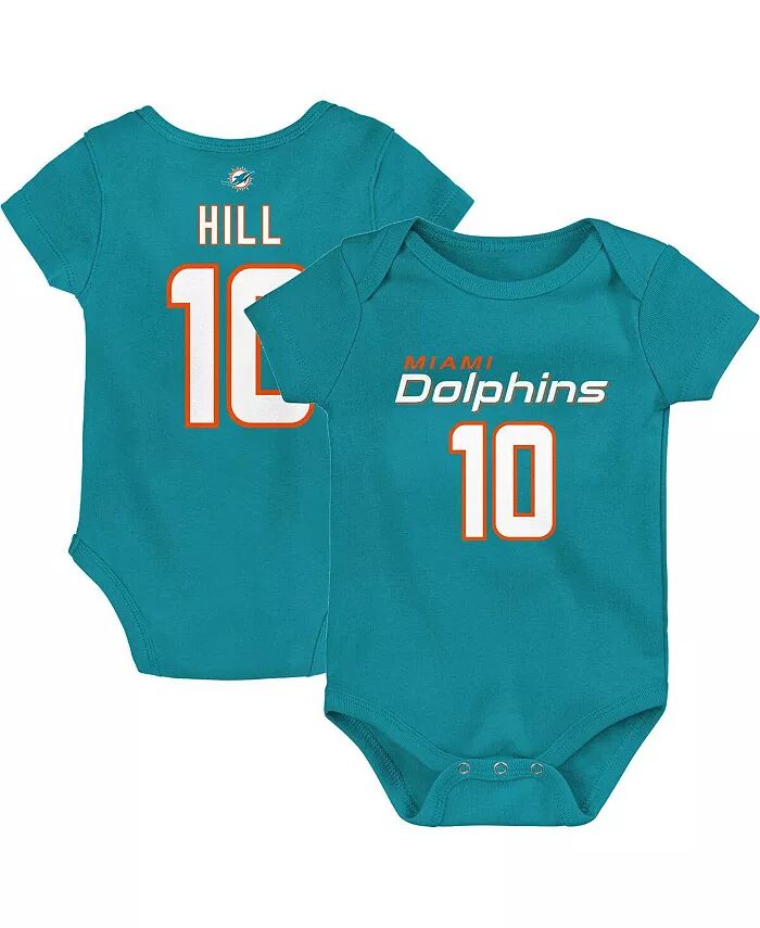 Новорожденные и младенцы ВМС мальчики и девочки Tyreek Hill Aqua Miami Dolphins Основной игрок Имя и номер Боди Outerstuff — фото 4