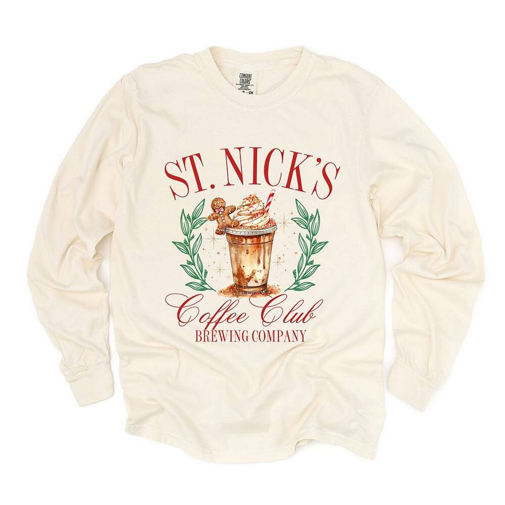 

Футболки с длинными рукавами, окрашенные в готовой одежде St. Nick's Coffee Club Simply Sage Market, цвет Ivory