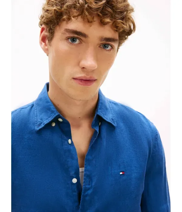 Льняная рубашка regular fit Tommy Hilfiger, синий — фото 4