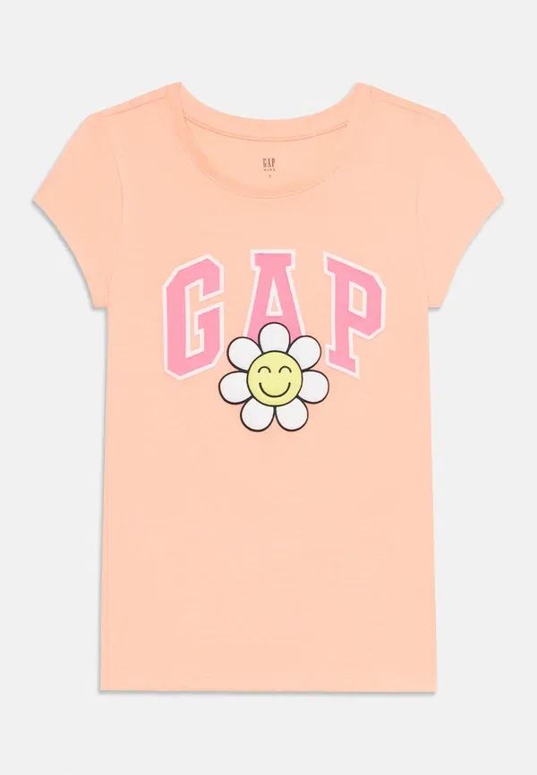 Футболка с принтом Gap, модель Logo tee print, оранжевый неон — фото 3