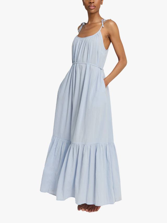 

Платье макси из органического хлопка с тонкими бретелями и силуэтом трапеция Nudea, Sky