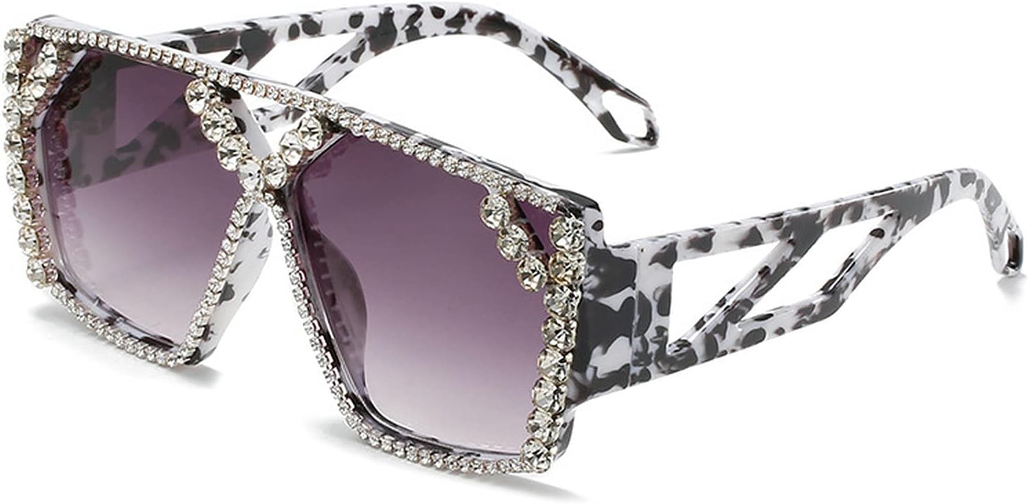 

Крупные квадратные солнцезащитные очки с бриллиантами для женщин, новинка 2021 года, роскошные солнцезащитные очки с блестящими стразами, разноцветные хрустальные очки mincl, White&leopard