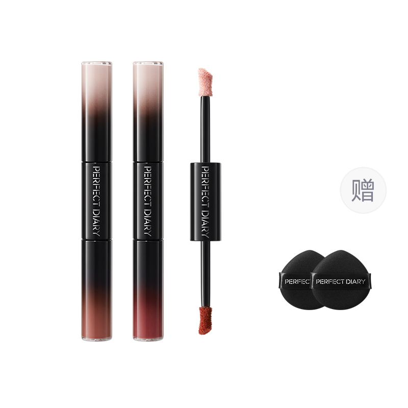 

Крем-румяна и помада 2 в 1 с эффектом хайлайтера, осветляющие и питающие PERFECT DIARY, (double pack) 01 premium maroon+02 rose problem