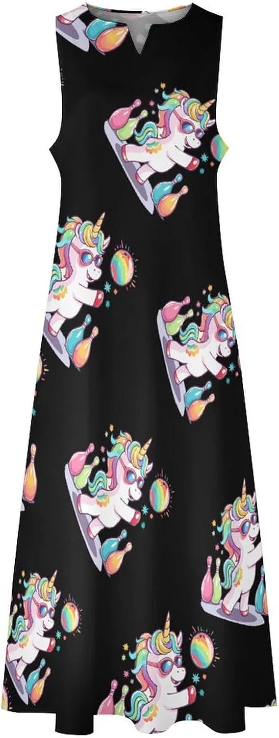 Женское длинное платье без рукавов с принтом единорога Unicorn Bowling, Style — фото 4