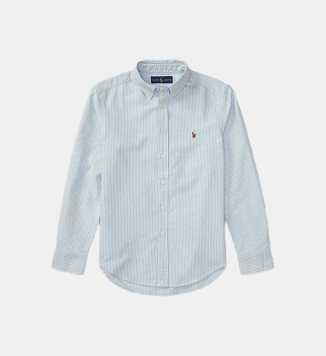Прямая полосатая хлопковая рубашка POLO RALPH LAUREN, голубой