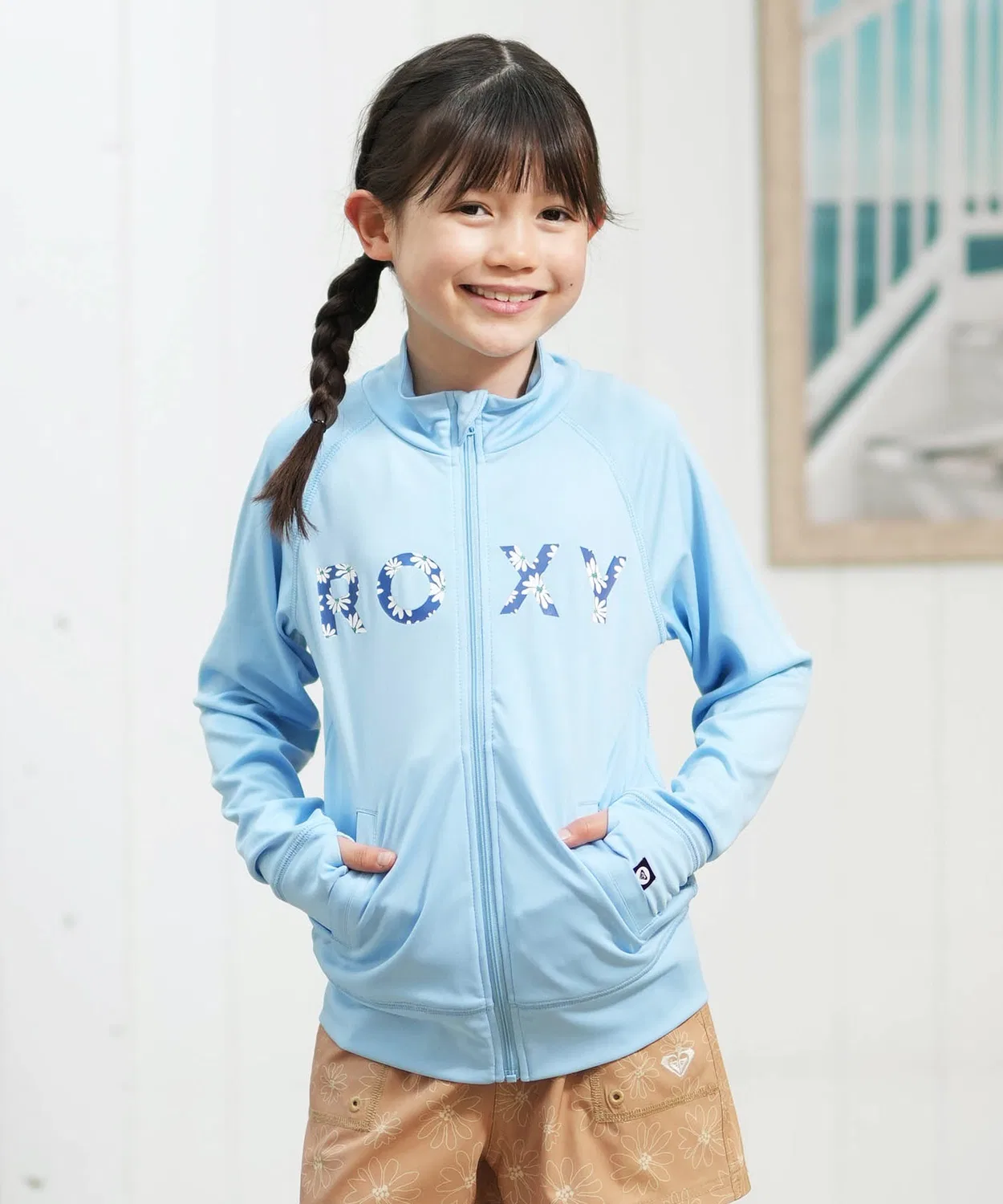 Детский рашгард с принтом ROXY SPLASHY STAND, Light Blue