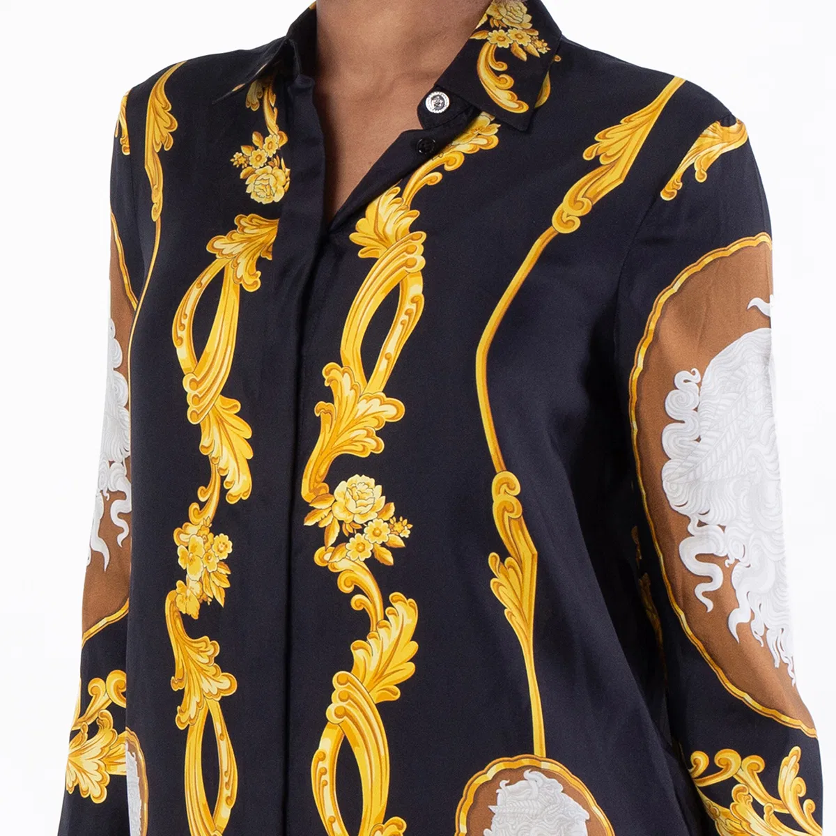 Рубашка на пуговицах с принтом Cameo Silk Versace, Black/Gold — фото 2