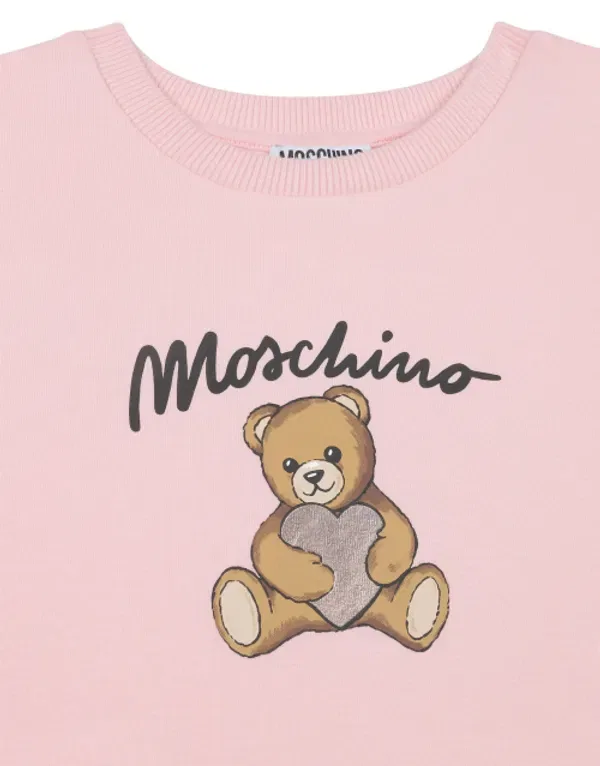 Свитшот с логотипом-сердцем и плюшевым мишкой, Moschino Kids, розовый — фото 3