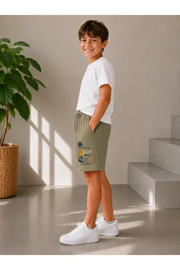 Детские шорты для мальчиков с принтом Palm Tree Patterned We&Me, Khaki — фото 2