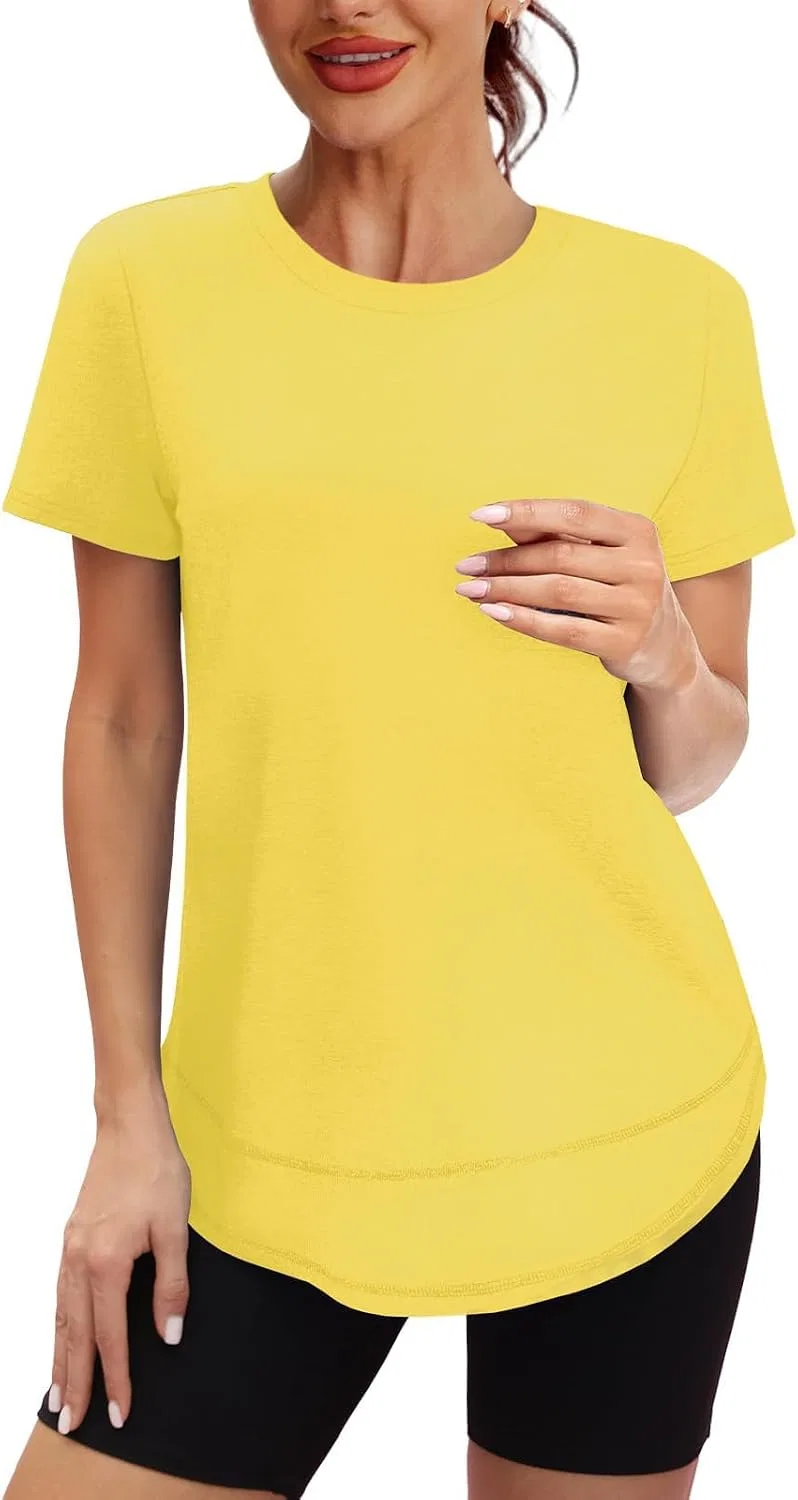Женская футболка свободного кроя для бега и йоги, Yellow — фото 2