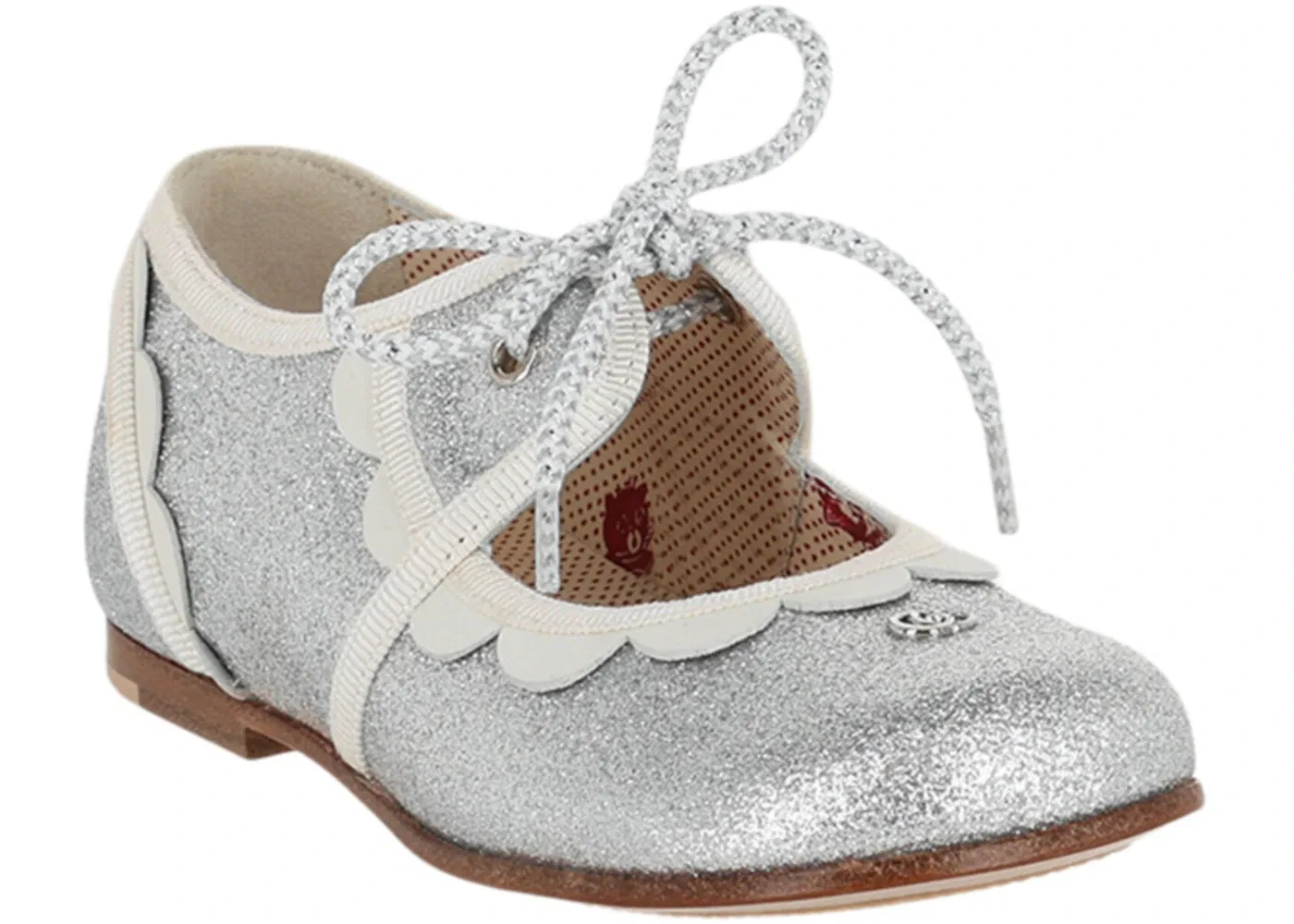 Детские туфли-лодочки с блестками Gucci Glitter Scalloped-Trim Dress Shoes, Silver — фото 2