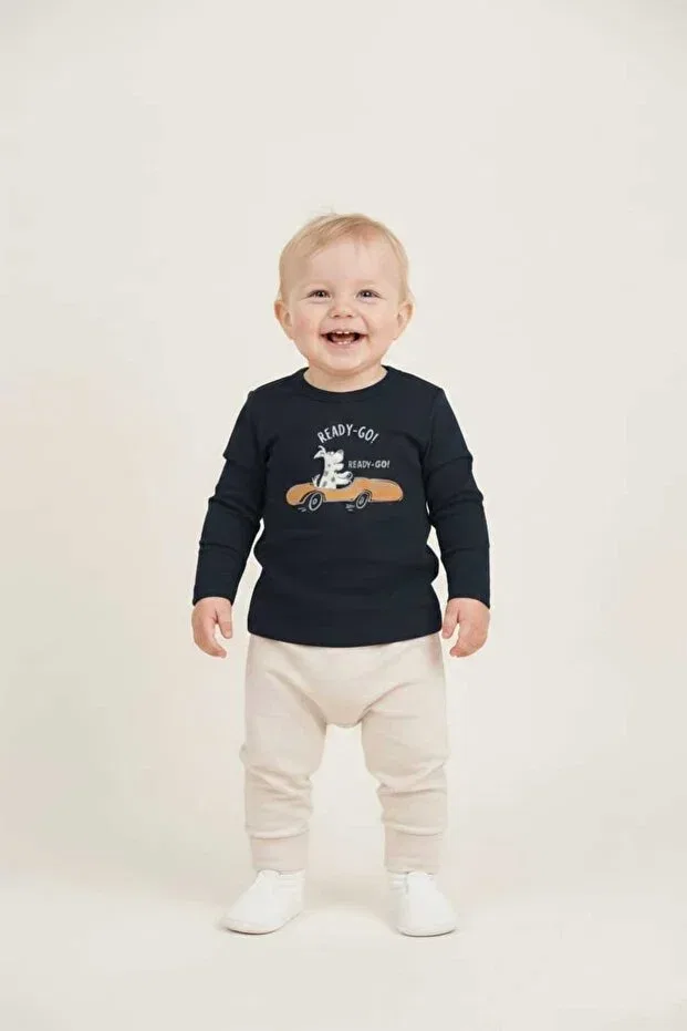 Детский комплект футболок с длинным рукавом с принтом Fuar Baby, Füme-Kırmızı-Be — фото 3