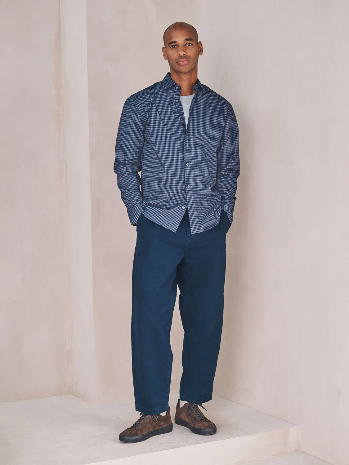 Смарт-рубашка Regular Fit, модель N. Premium Next, темно-синяя гингем — фото 2