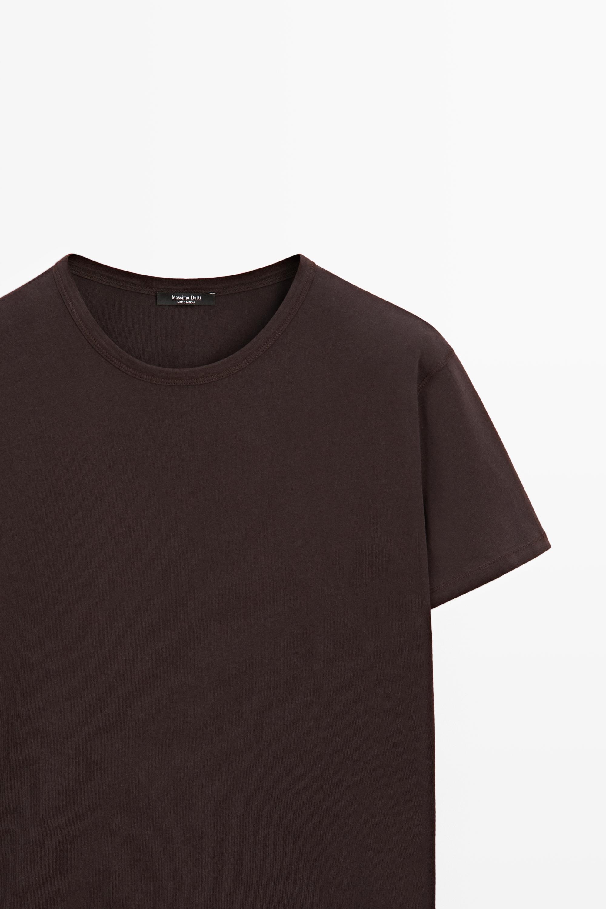 Футболка Massimo Dutti 100% Cotton Short-sleeve, коричневый — фото 4