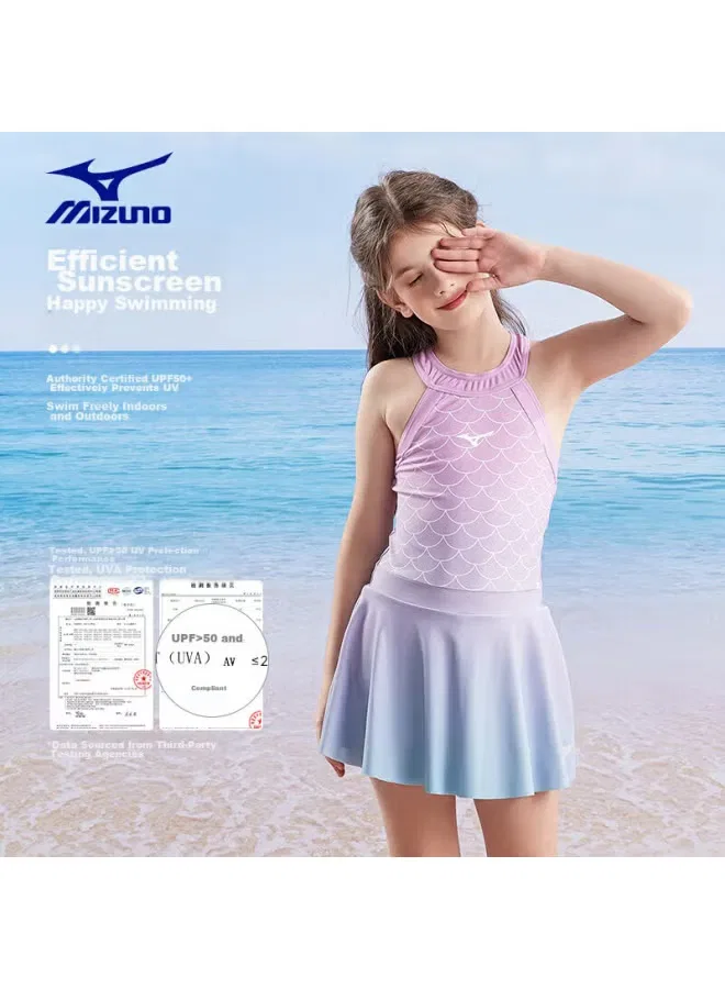 Купальник детский с юбкой в стиле русалки New Girl's Swimsuit Mizuno, фиолетовый — фото 2