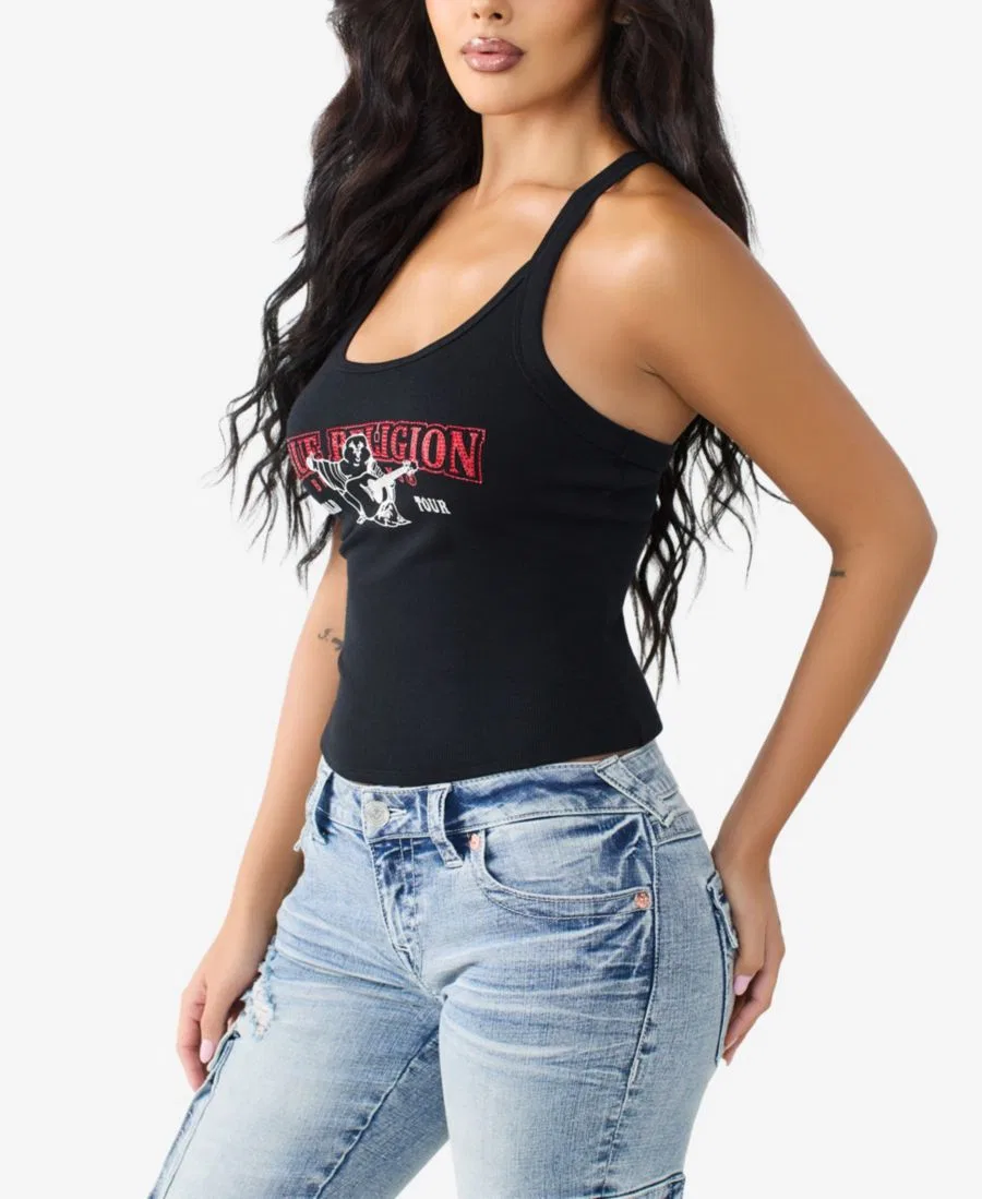 Топ-майка с вырезом лодочка Buddha Classic Racerback True Religion, Jet Black — фото 3